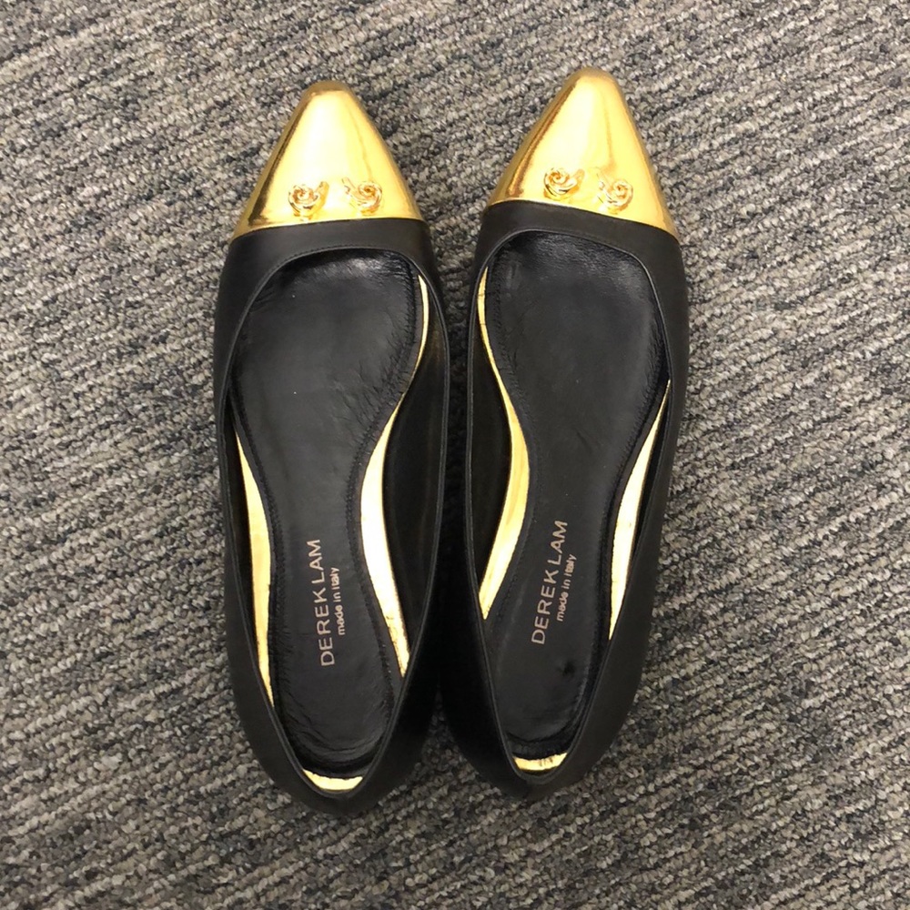 Black Derek Lam pointed toe flats w/gold metallic